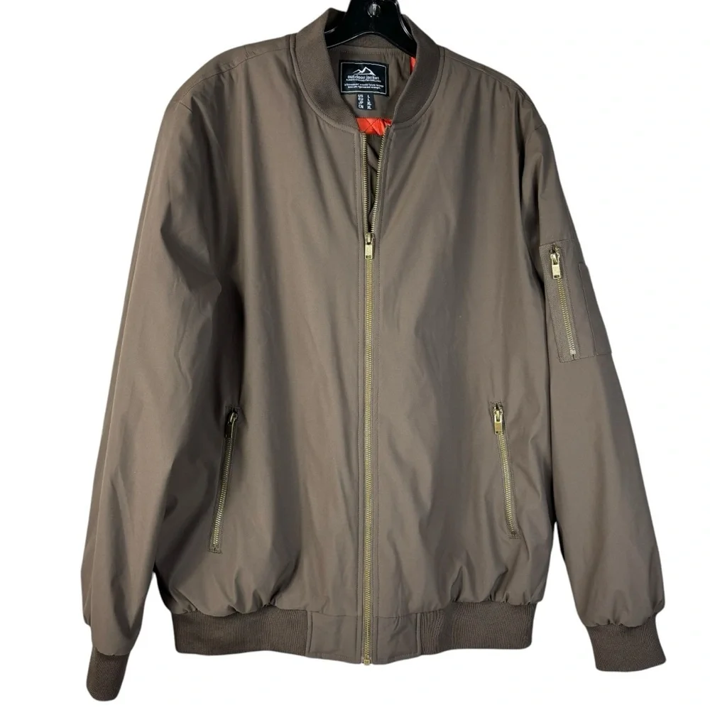Outdoor Jacket Brand Brown Pilot Bomber Jacket Orange Quilted Lining Size Large